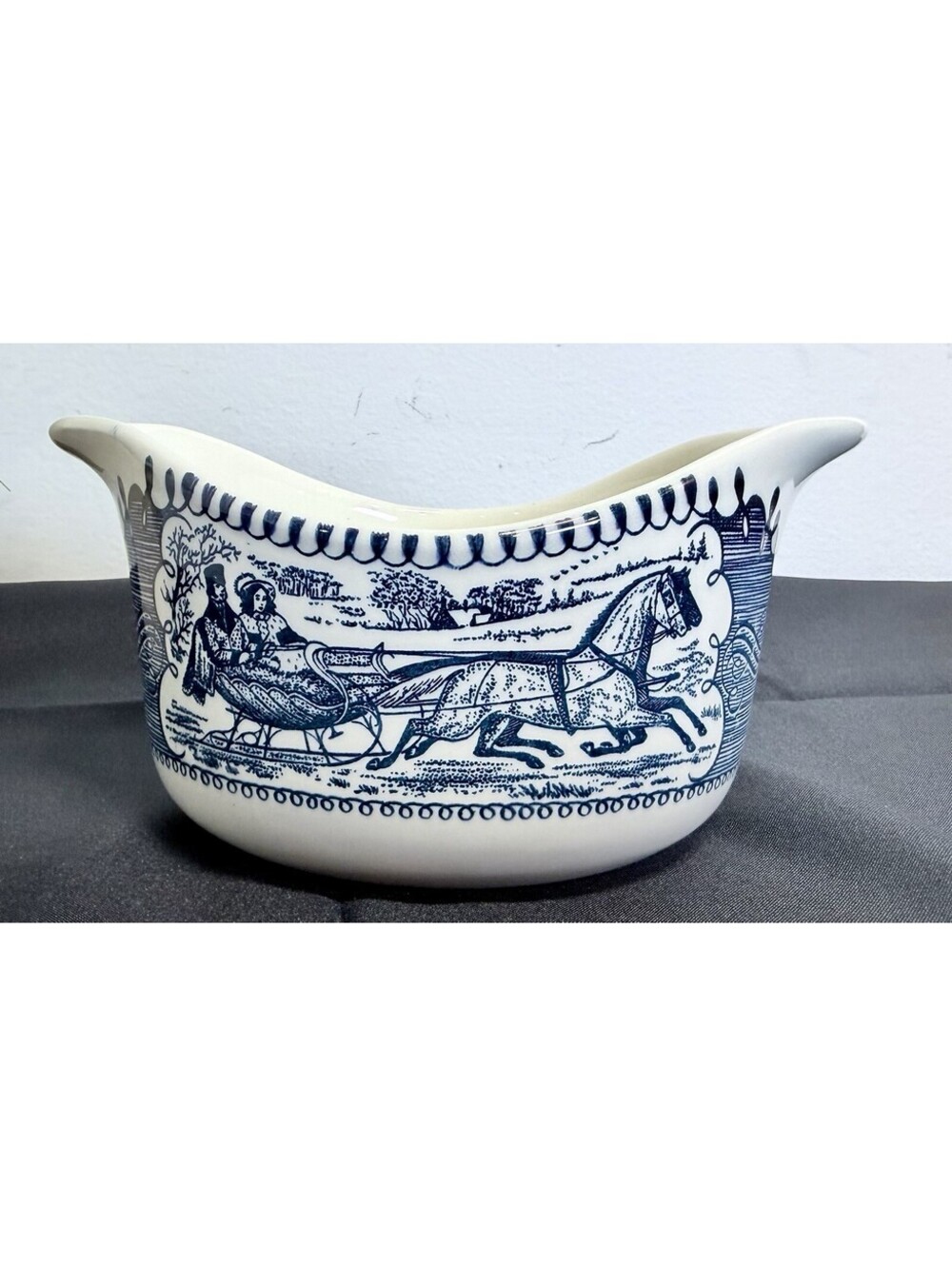 Vintage Currier And Ives Blue by Royal (USA) GRAVY BOAT